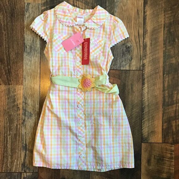 Gymboree size 5 plaid shirt sleeve dress flower sequin belt NWT - Picture 7 of 7